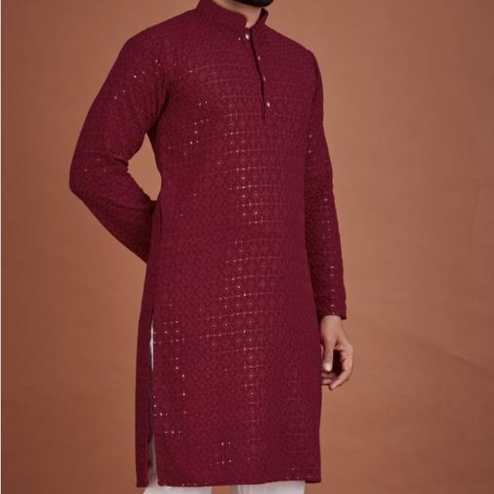 Maroon Chikankari Kurta - NEW